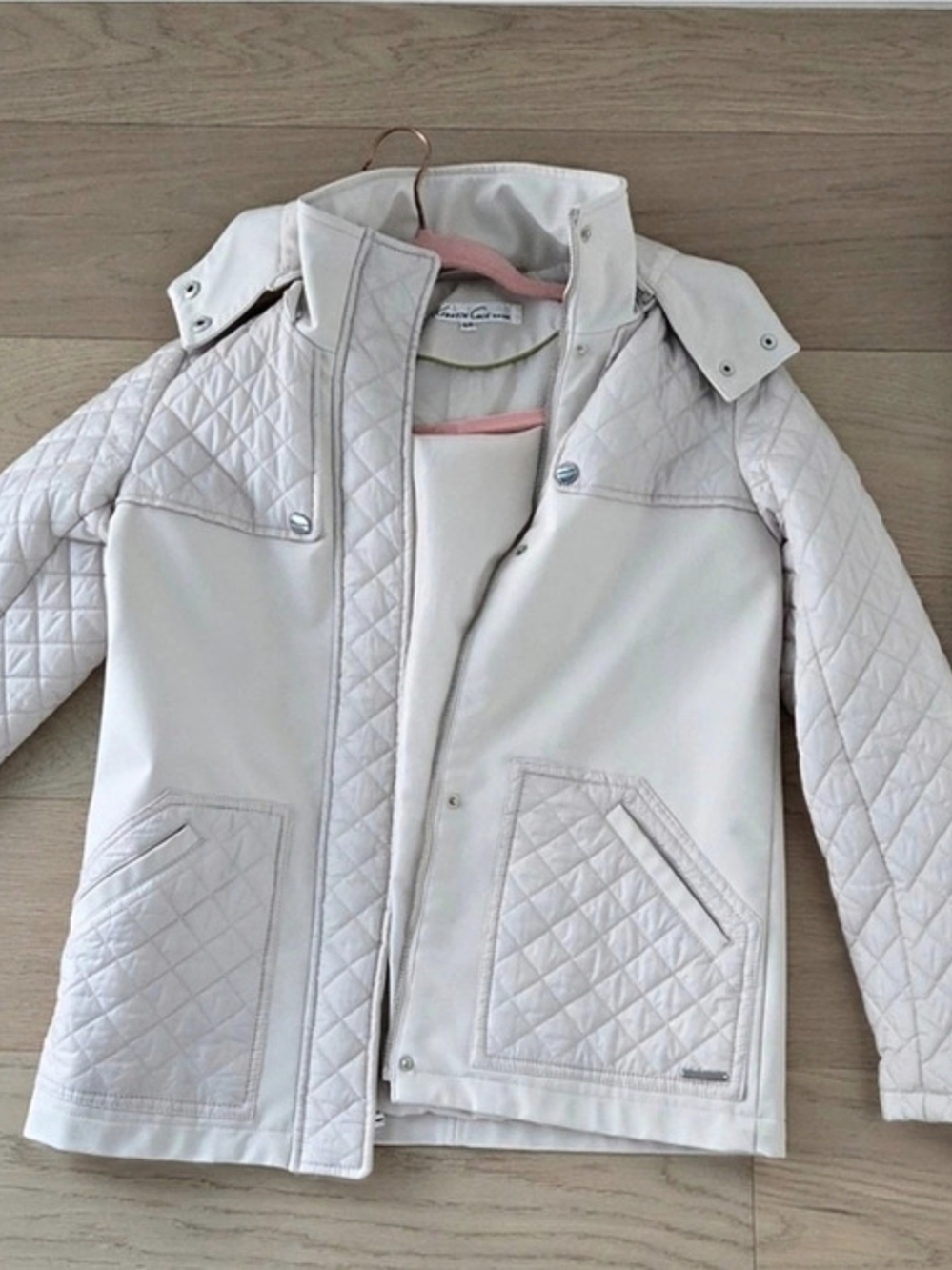 Kenneth Cole Quilted Hooded Jacket Off-White Cream (Size Small)